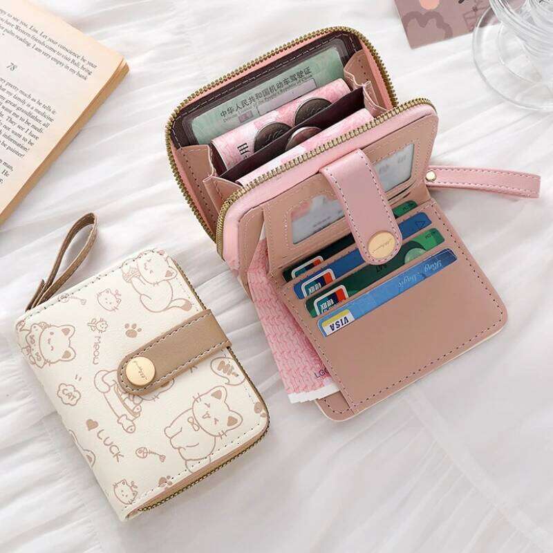 Cute Cat Purse Women Fashion Short PU Leather Large Capacity Wallet Lightweight ID Card Holder Travel Cash Coin Bag