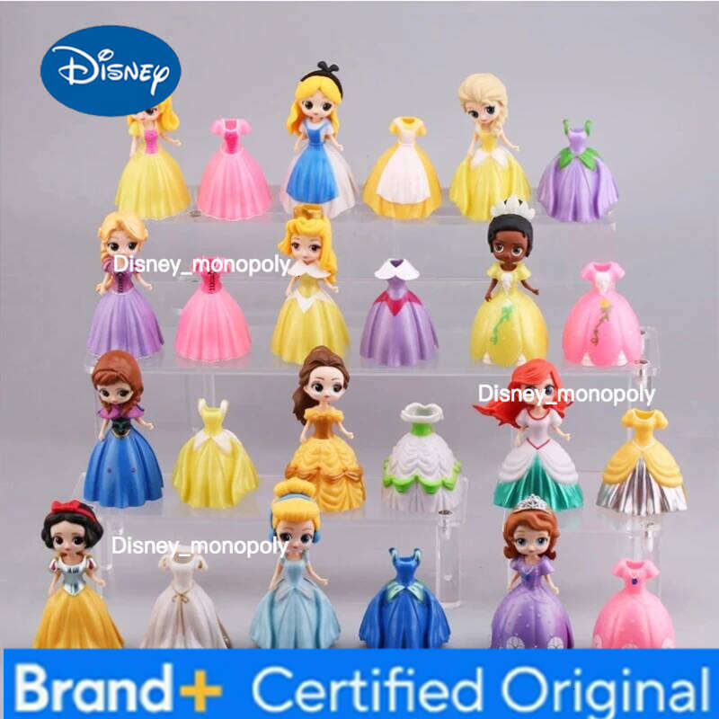 Disney Hot 24pcs Girls Princess Toys Mermaid Alice Cinderella Clothes Dress Changing DIY Action Figure Toy Girl Gift H260105