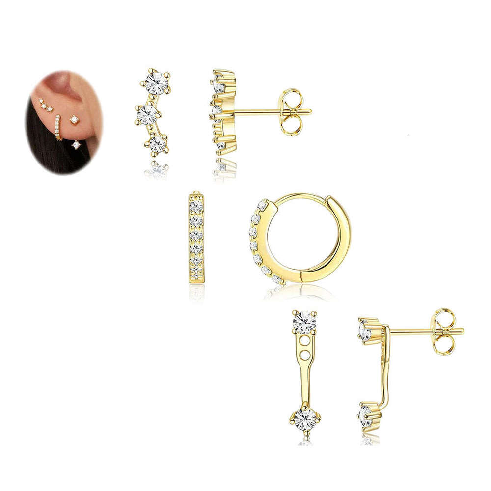 Cross-Border Foreign Trade Best-Selling Flat Back CZ Charms Trendy Versatile gold Stackable Earrings Set Decorations