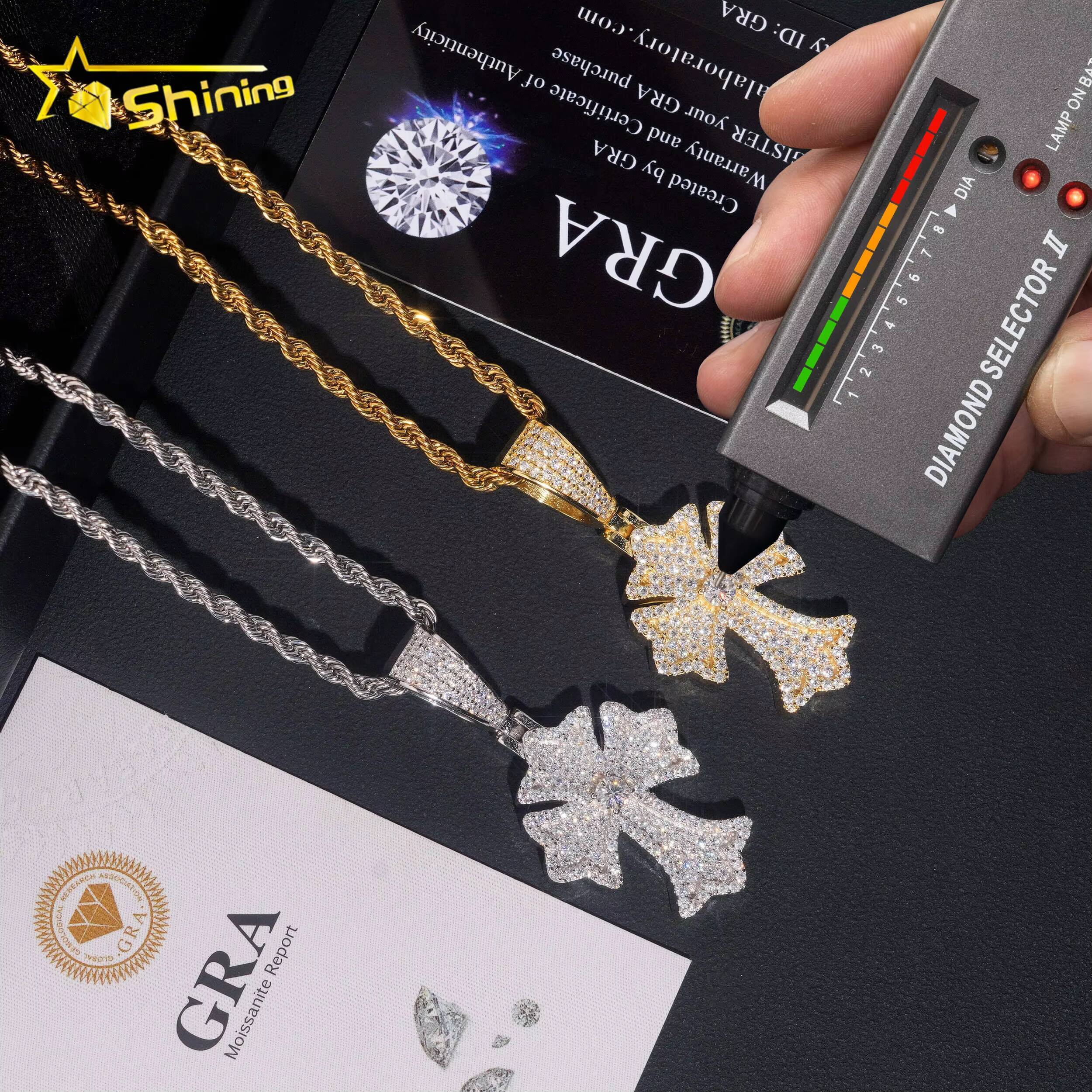 Local Stock Fast Shipping Pass Diamond Tester 925 Silver Iced Out Hip Hop Moissanite Cross Pendant