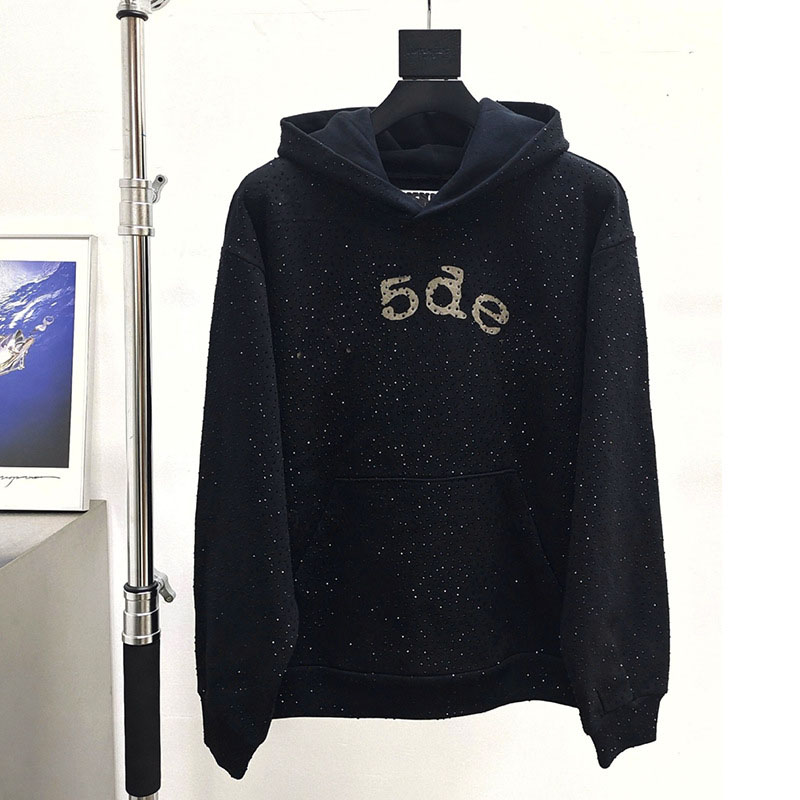 Designer Men's Pullover Hoodie Rhinestone Embellished Sparkly Graphic Heavyweight Hip-Hop Streetwear Statement Piece