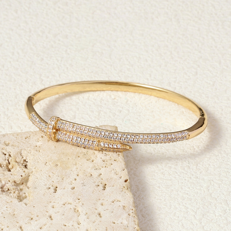 AAA Zircon Diamond Designer Bangle Cuff Bracelets Nail Cross Shape Gold Plated Trendy Versatile Jewelry Factory Price Wholesale - view 7