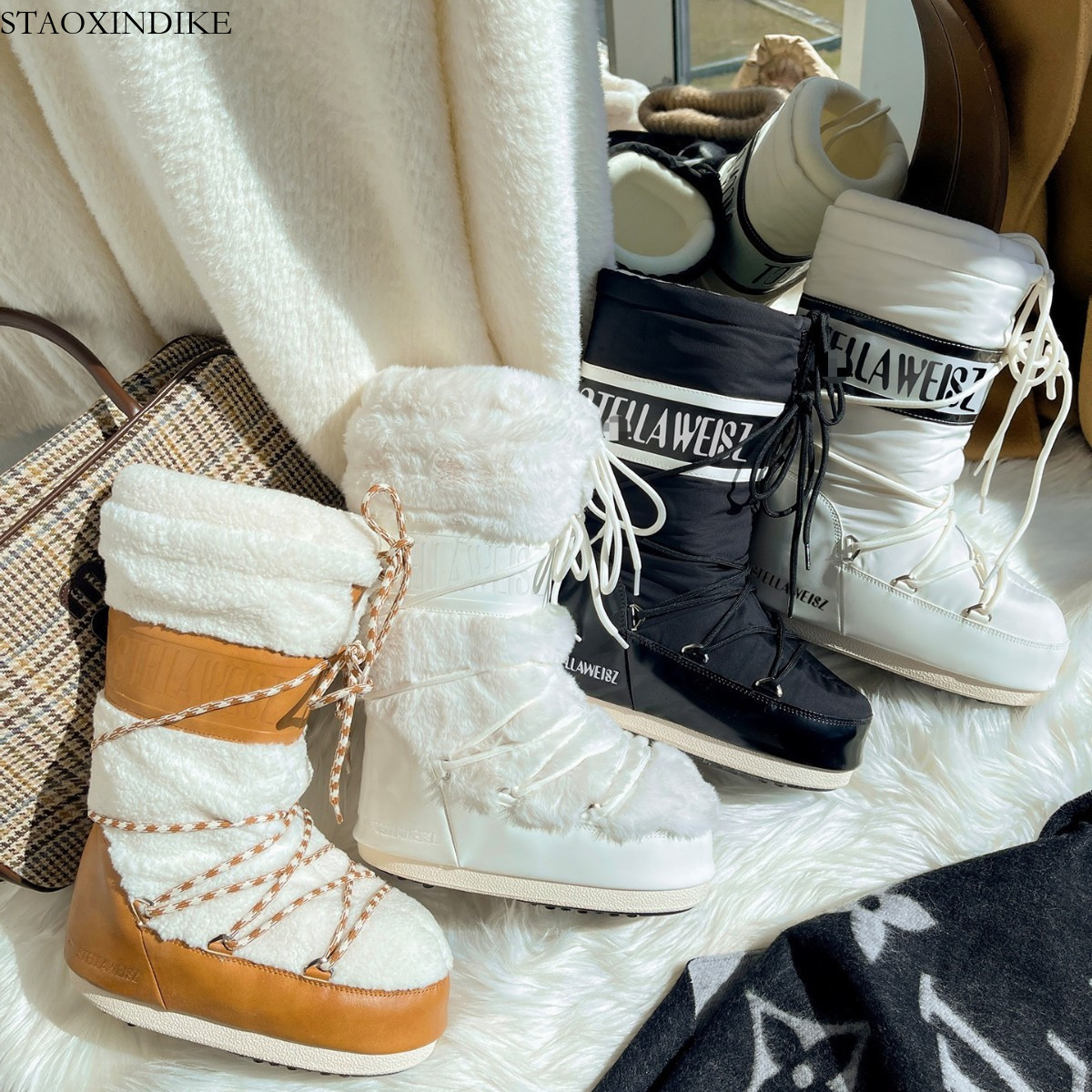 STAOXINDIKE Same Style Thick-Soled MOON Moon Boots 2025 Winter New Long-Sleeve Ski Boots Warm Anti-Slip Snow Boots for Women