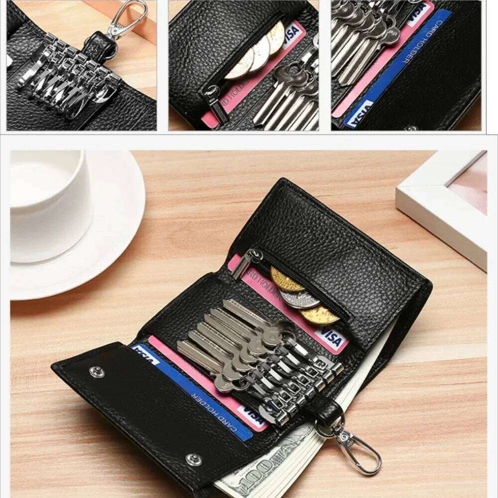 New Genuine Unisex Solid Key Organizer Bag Car Housekeeper Wallet Card Holder Keychain Leather
