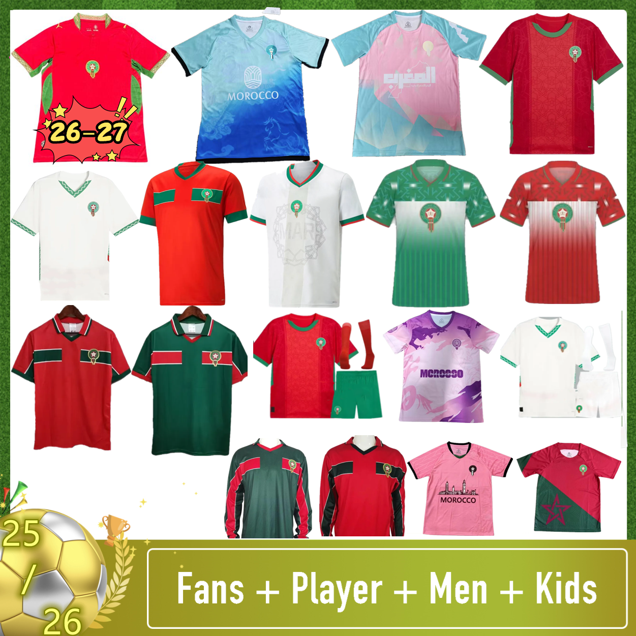 22 23 24 25 26 27 Morocco soccer jerseys HAKIMI ZIYECH BRAHIM Marruecos maillot BOUFAL FAJR Munir BEN SEGHIR Amrabat 2025 2026 men football shirts kids kit 94 98 retro