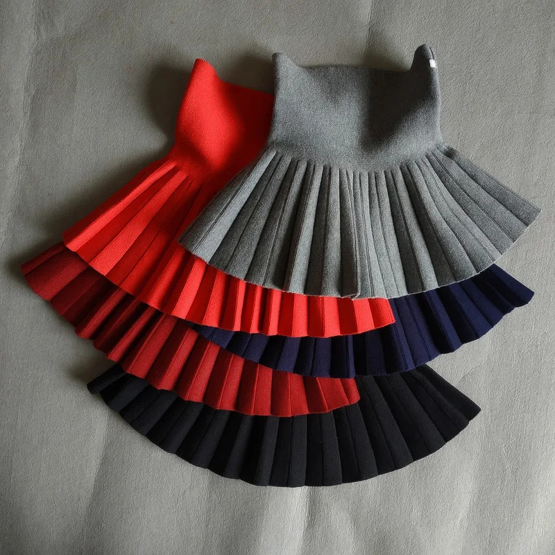 DE PEACH Winter Baby Girls Pleated Skirts Infant Kids Princess High Waist Knitted Mini Tutu Skirt Children Clothes 212Years 260104