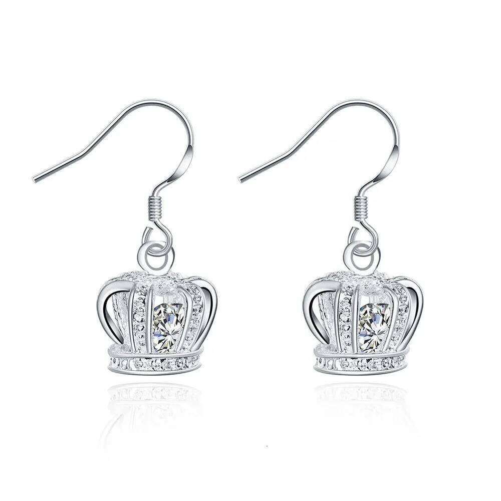 925 Sterling Silver Crown Zircons Earrings Ladies Fashion Simple Birthday Party Wedding Anniversary Jewelry Gift