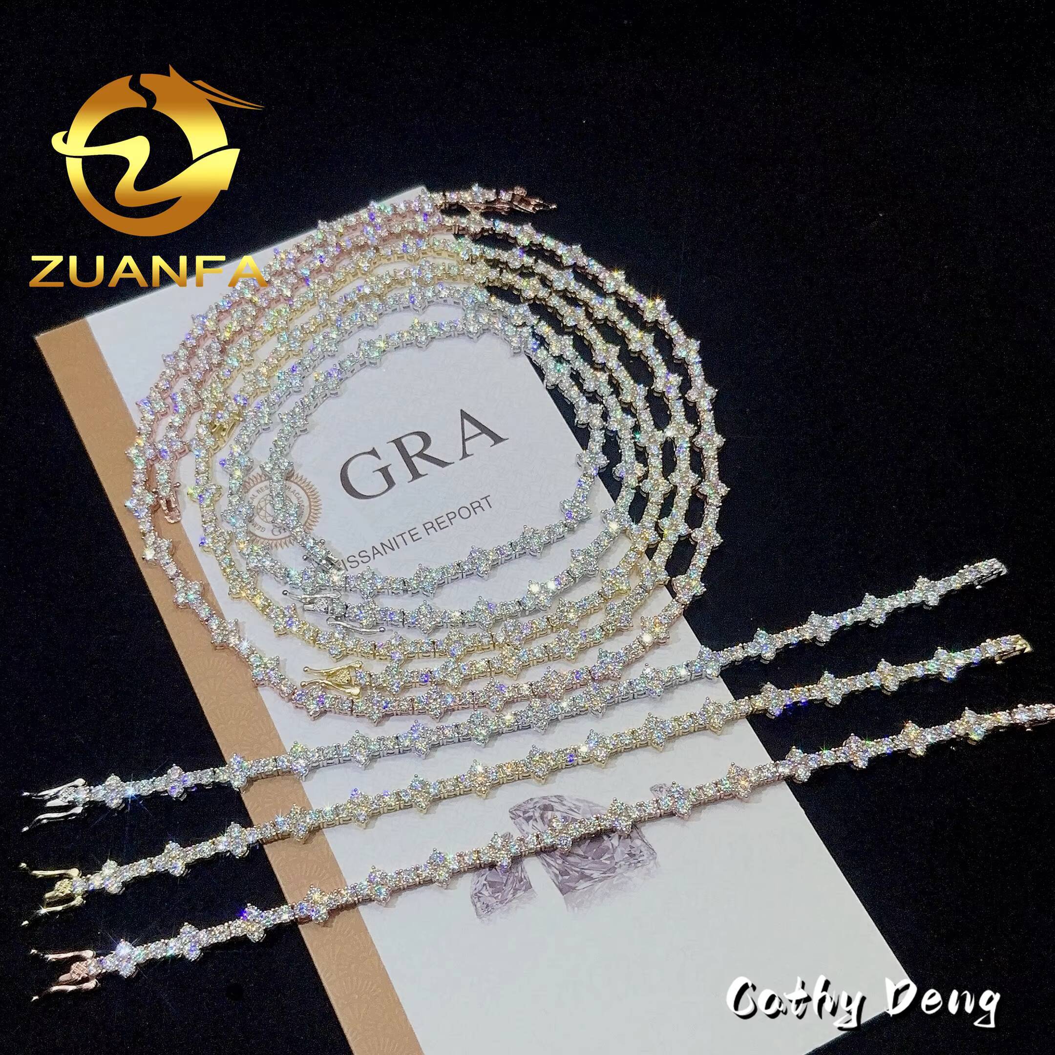 Fast Shipping 3mm Mini Cross Hip Hop Moissanite Tennis Chain Bracelet 925 Silver Vvs Tennis Moissanite Chain Womenmens Necklace