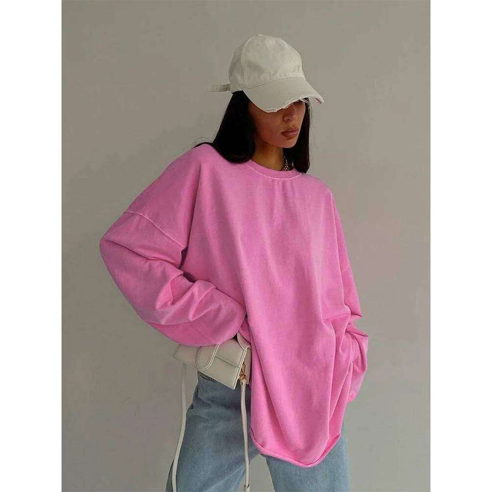 Pink Tee Shirts Streetwear 2025 Round Neck Long Sleeve Casual Pullover Tops Women Autumn Thin T-Shirts Lady