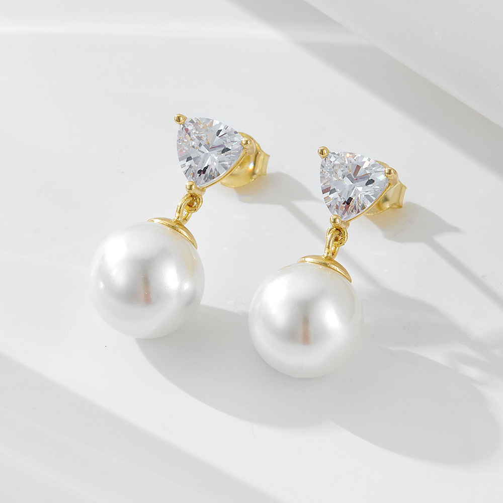European and American Cross-Border Simple Luxury INS 925 Sterling Silver Women's Elegant Shell Pearl Zircon Stud Earrings Jewelry