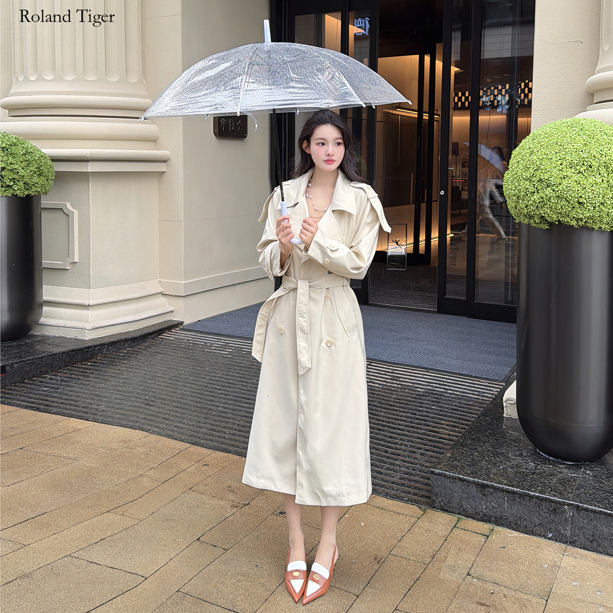 Roland Tiger Chaebol Trench Coat 2.0 Trench Coat Jacket for Women, Mid-Length, Spring and Autumn, High-End Korean Style, Waist-Cinching Coat