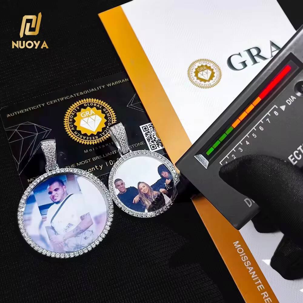 Nuoya Hight Quality VVS Moissanite Photo Pendant 925 Sterling Silver Custom Round Photo Frame Pendant