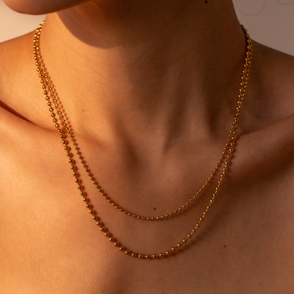 2023 New Elegant 18k Gold Stainless Steel Large Small Round Beads Double Layer Necklace Jewelry