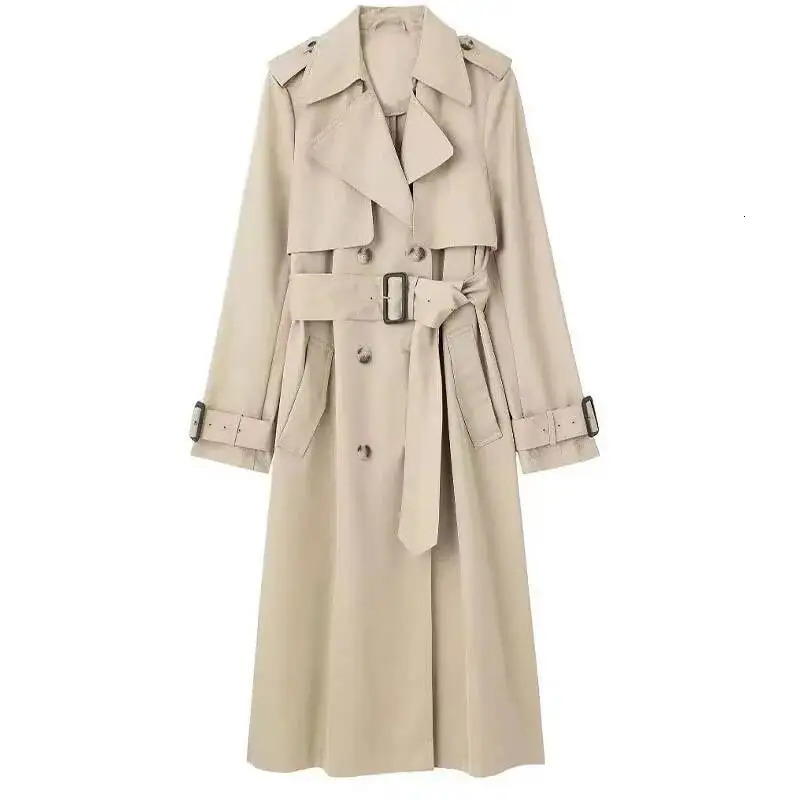 Womens Fashion Autumn Slim Trench Solid TurnDown Collar Long Sleeves Belt Decoration Double Breasted Female Coats 251231
