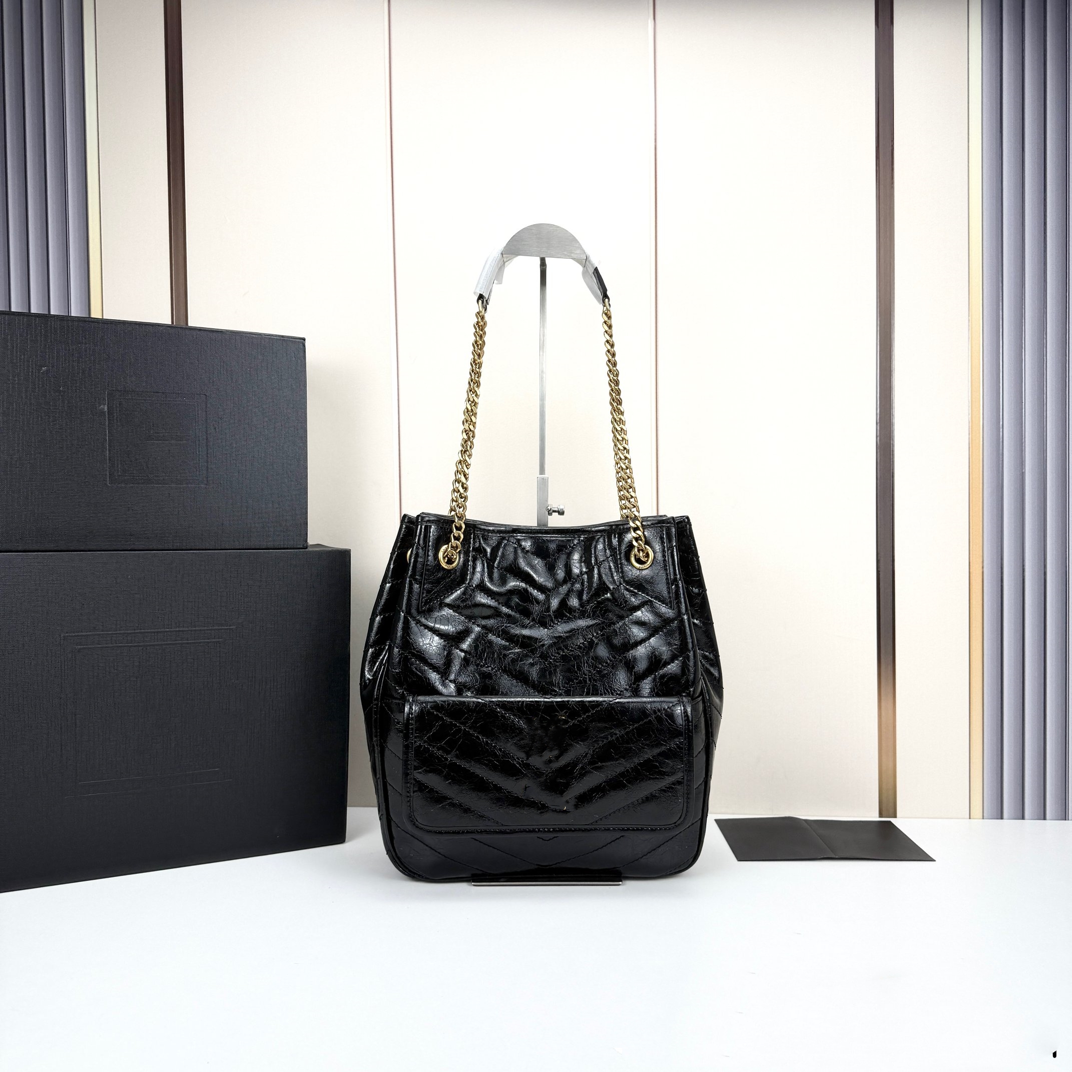 Fashionable shoulder bag NIKI BABY handbag women's black chain retro handbag high-quality soft leather shopping bag crossbody wallet 25cm