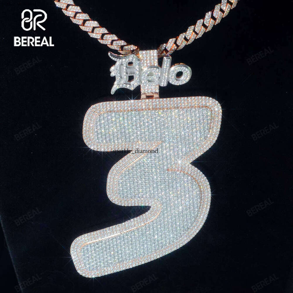 Customized Silicon Stone No. 3 Hip-Hop Style Long Stick Bread Cut 925 Silver Vvs Moissanite Iced Pendant Fine Jewelry