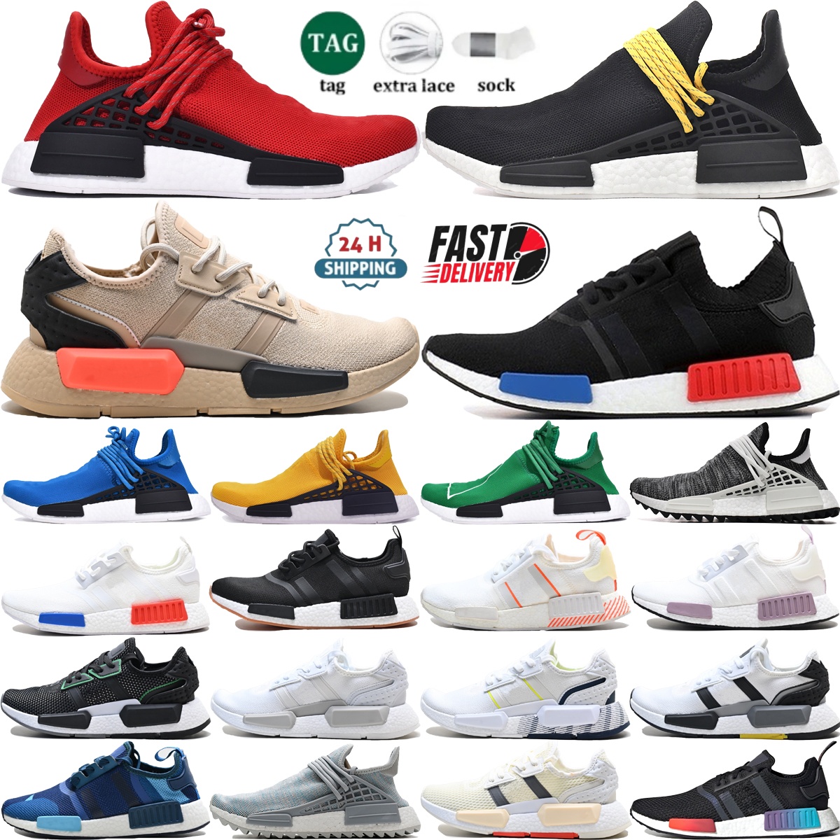 10a NMD R1 designer running shoes men women classic mesh surface Anti slip rubber outsole sneakers black white gray neon light Yellow Blue Red outdoors trainers 36-45