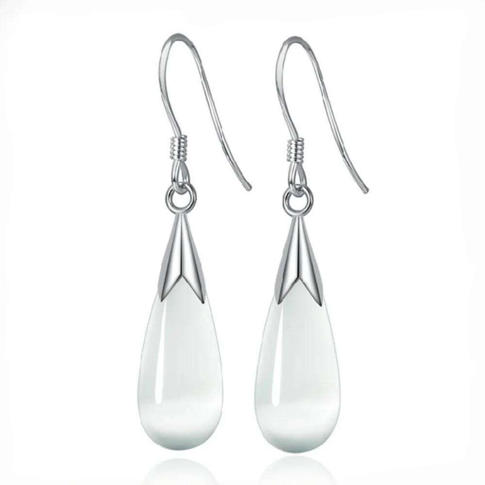925 Sterling Silver Cat's Eye Stone Water Drop Pendant Women's Earrings Birthday Party Wedding Jewelry Gift
