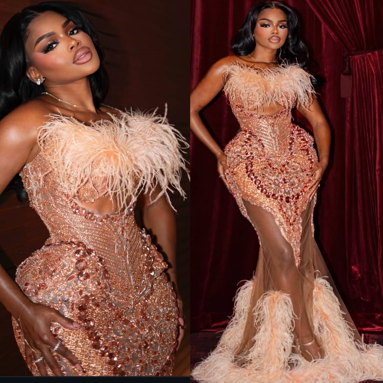 2026 Aso Ebi Champagne Mermaid Prom Dresses 2k25 Beaded Crystals Feather Evening Formal Party Second Birthday Engagement Gowns Dress For Special Occasions