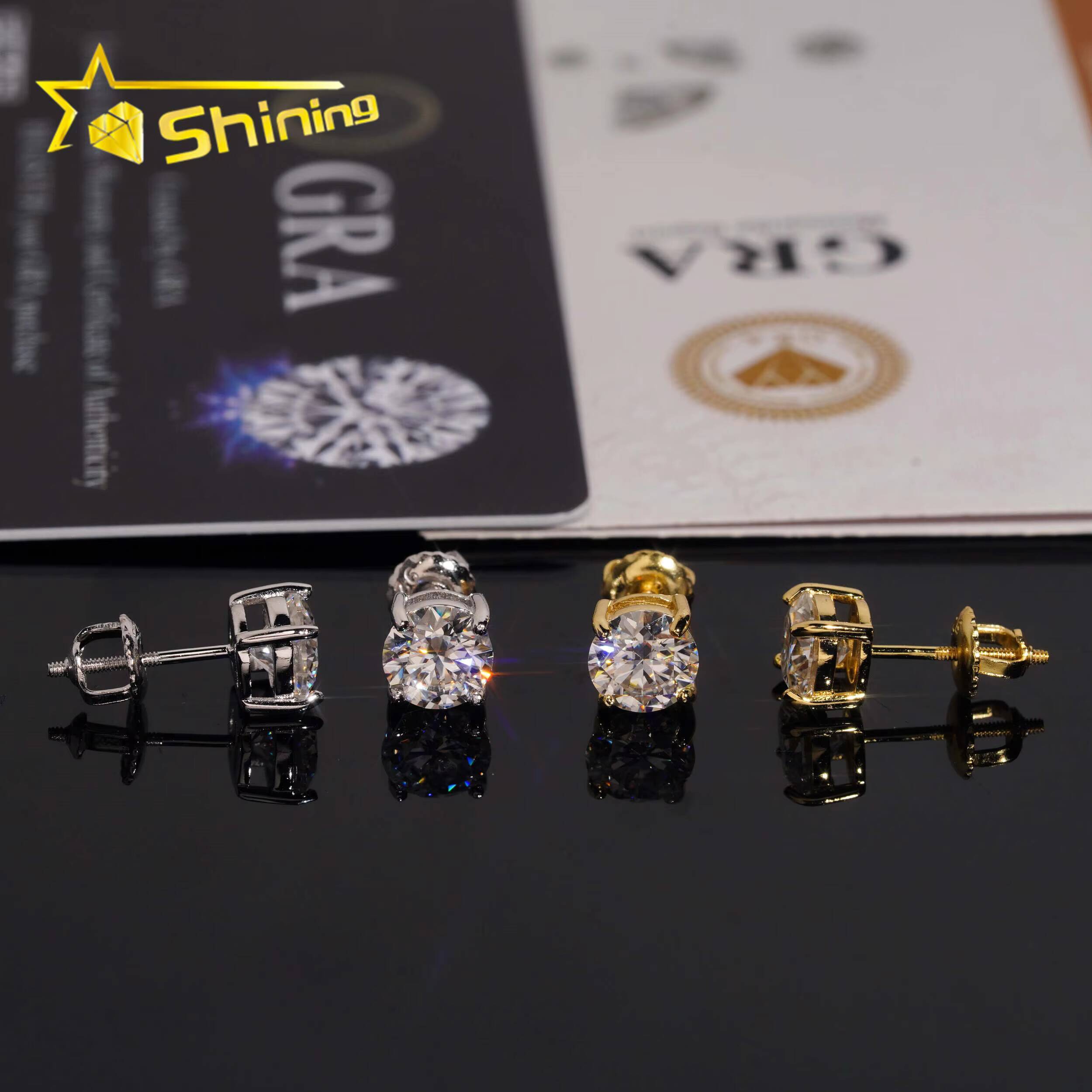 USA Warehouse Fast Shipping 925 Sterling Silver Gold Plated Pass Diamond Test 65mm Moissanite Screw Back Stud Earring