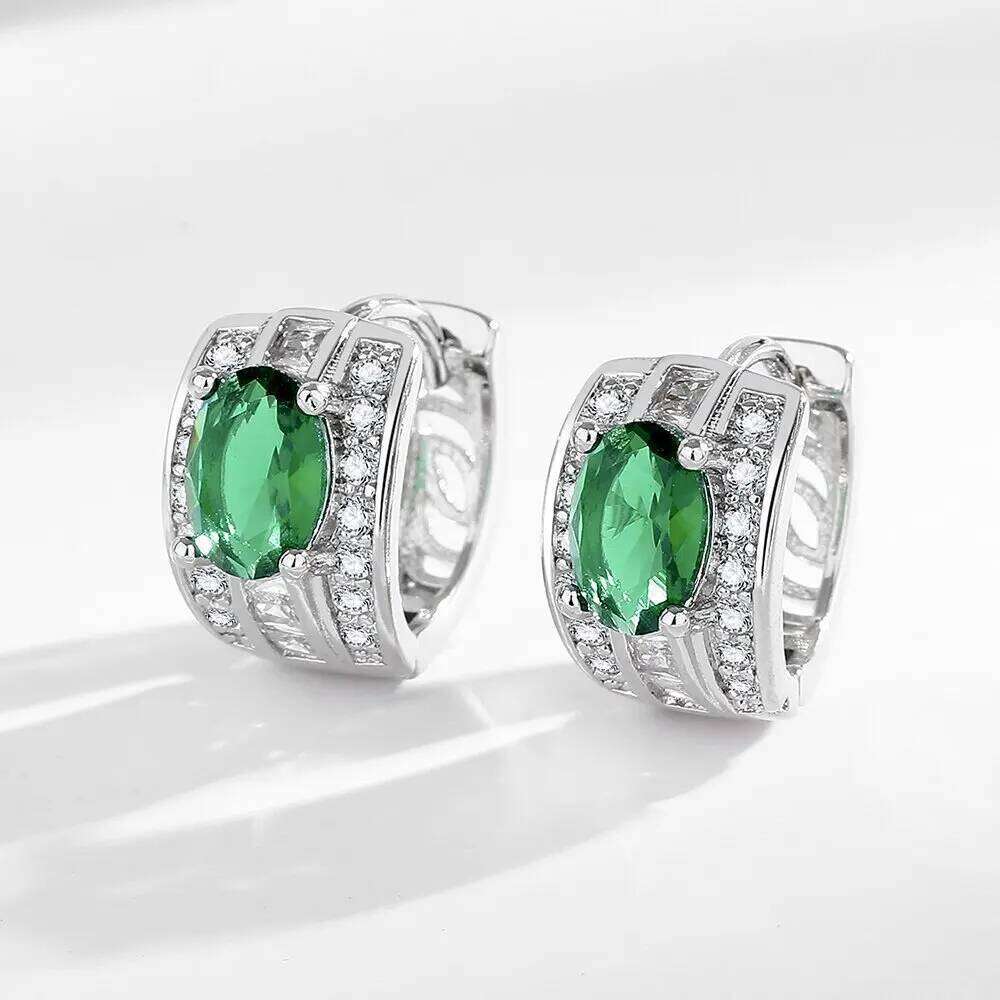 925 Sterling Silver Emerald Zircons Earrings Ladies Fashion Simple Birthday Party Wedding Anniversary Jewelry Gift