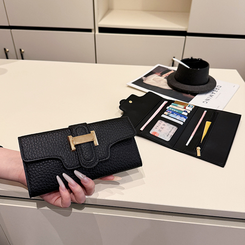 Multi-functional long wallet, new women's printed money clip, tri-fold multi-card holder card case, retro luxury wallet, essential commuter men&#