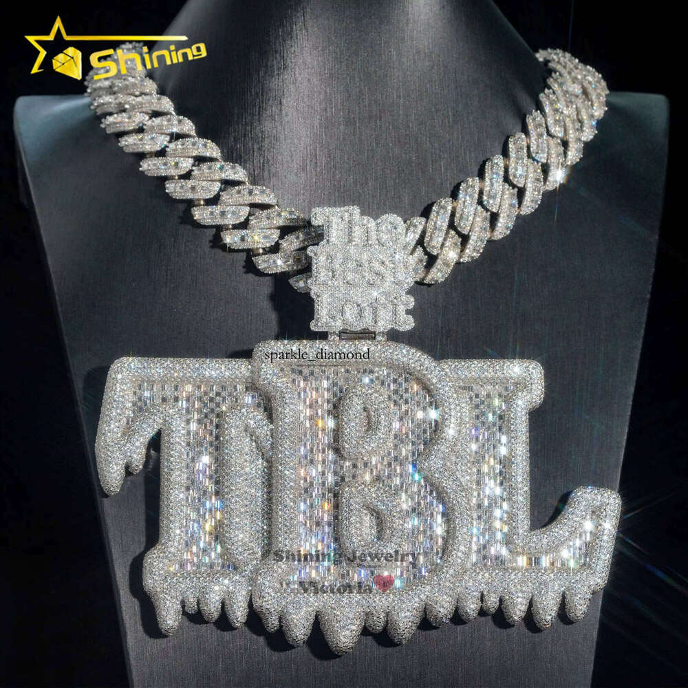 Hip Hop Jewelry Men's Ice Letter Pure Sier VVS Silicon Stone Number Name Initial Pendant