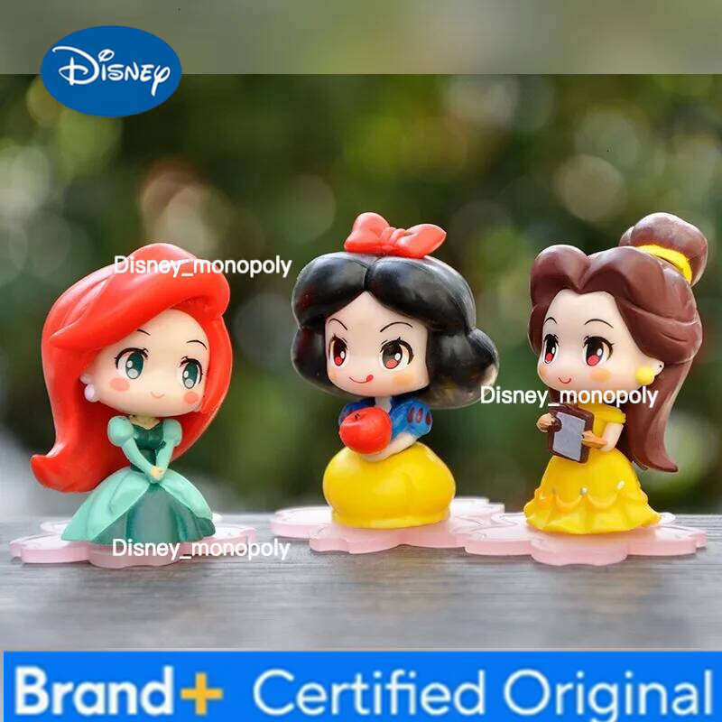 Disney 9 Pcs/Set Kawaii Q Princess 6cm Rapunzel Snow White Jasmine Mulan Ariel PVC Figurine Cake Ornaments Toys Kid Gift H260105