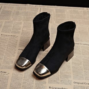Suede Boots Women's Spring and Autumn New Skinny Martin Boots Stretch Single Boots Splicing High Heels Boots Women