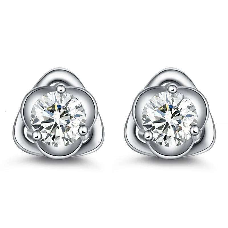925 Sterling Silver Sweet Flower Zircons Earrings Ladies Fashion Simple Birthday Party Wedding Anniversary Jewelry Gift