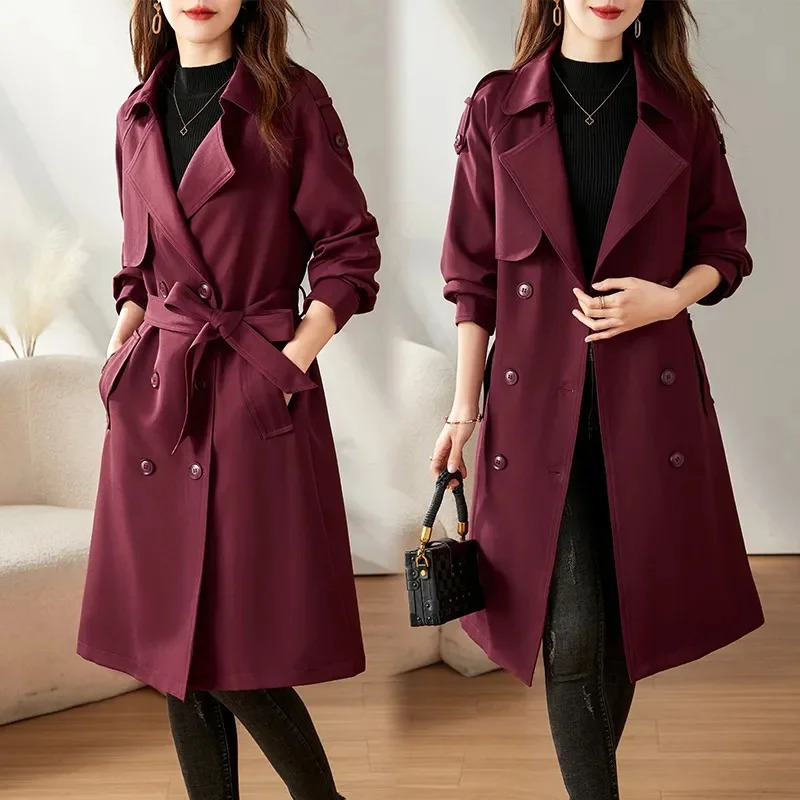 Femme Medium Long Styles Trench Jacket Spring Autumn Women Highgrade Lined Outwear Korean Ladies Sleeves Windbreaker Coat 251231
