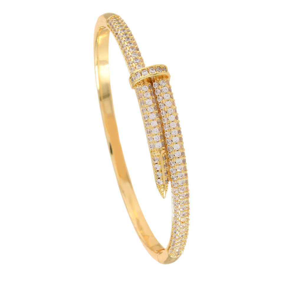 AAA Zircon Diamond Designer Bangle Cuff Bracelets Nail Cross Shape Gold Plated Trendy Versatile Jewelry Factory Price Wholesale - view 9