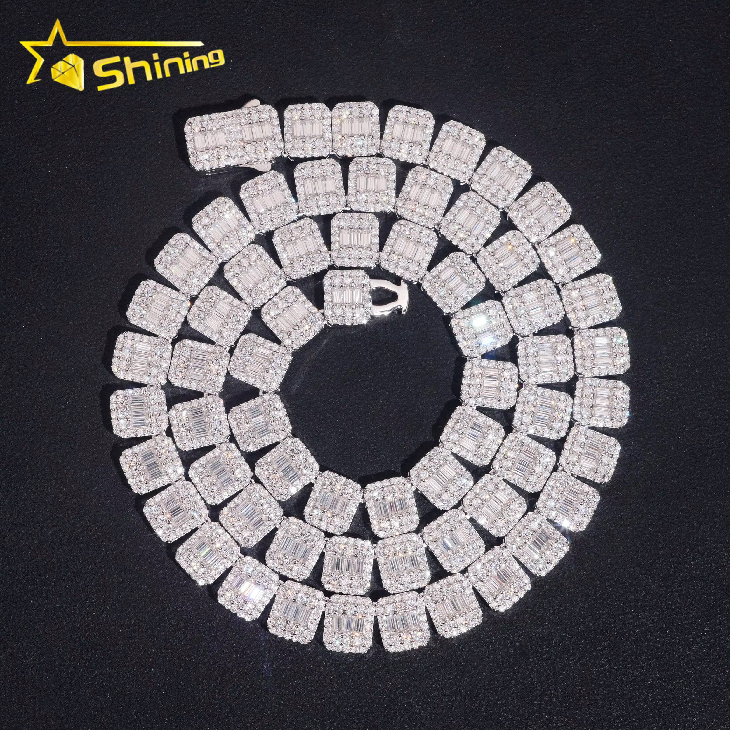Luxury Baguette Sterling Silver 925 Iced Out Diamond Men Necklace Vvs Moissanite Hip Hop Jewelry Cluster Tennis Chain