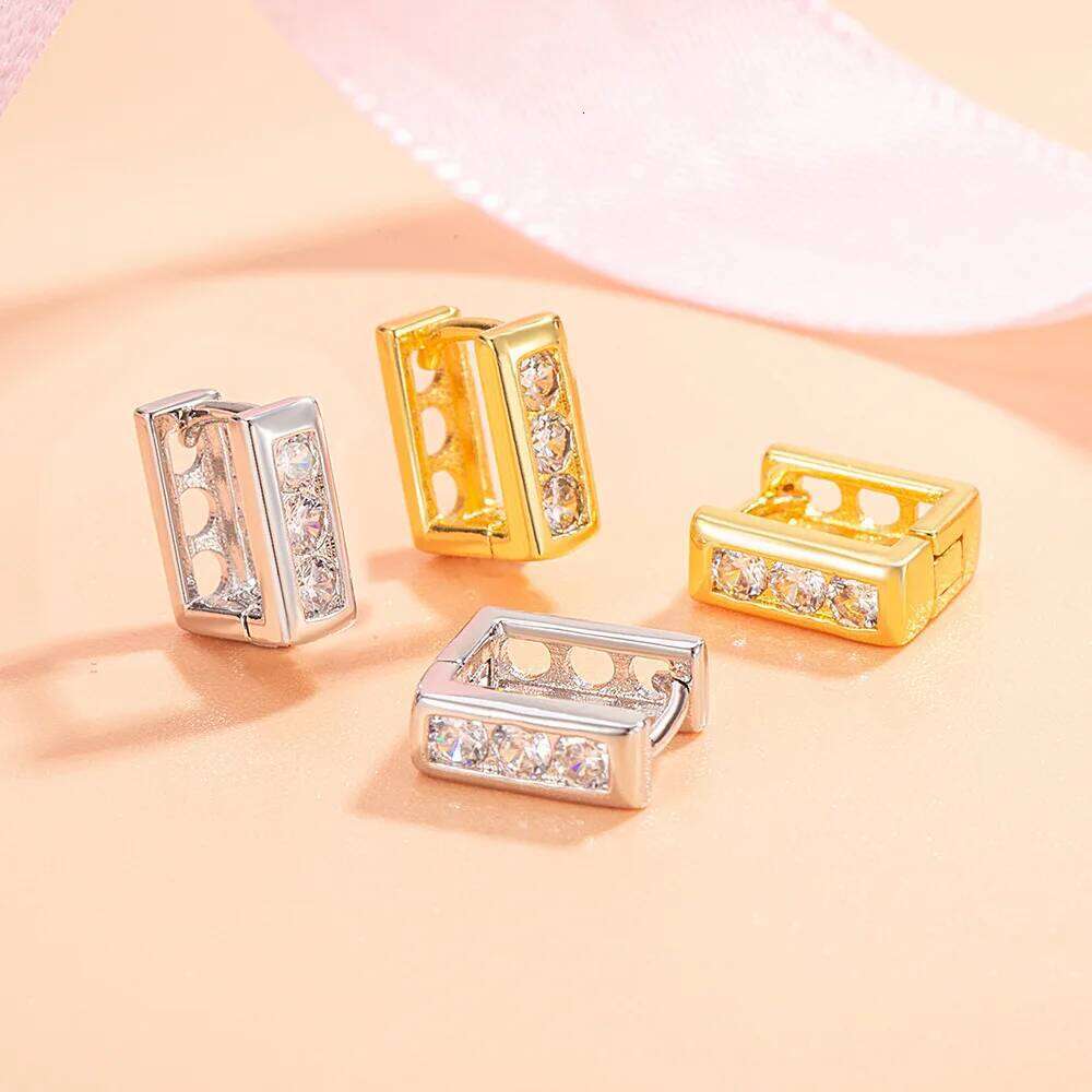 925 Sterling Silver Square Single Row Diamond Earrings Women's Fashion Simple Birthday Party Anniversary Jewelry Gift