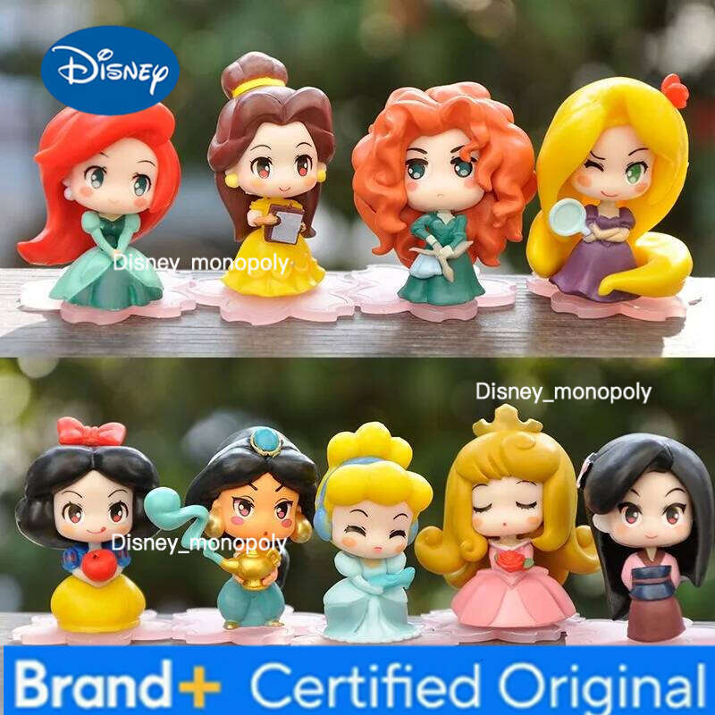 Disney 9 Pcs/Set Kawaii Q Princess 6cm Rapunzel Snow White Jasmine Mulan Ariel PVC Figurine Cake Ornaments Toys Kid Gift H260105