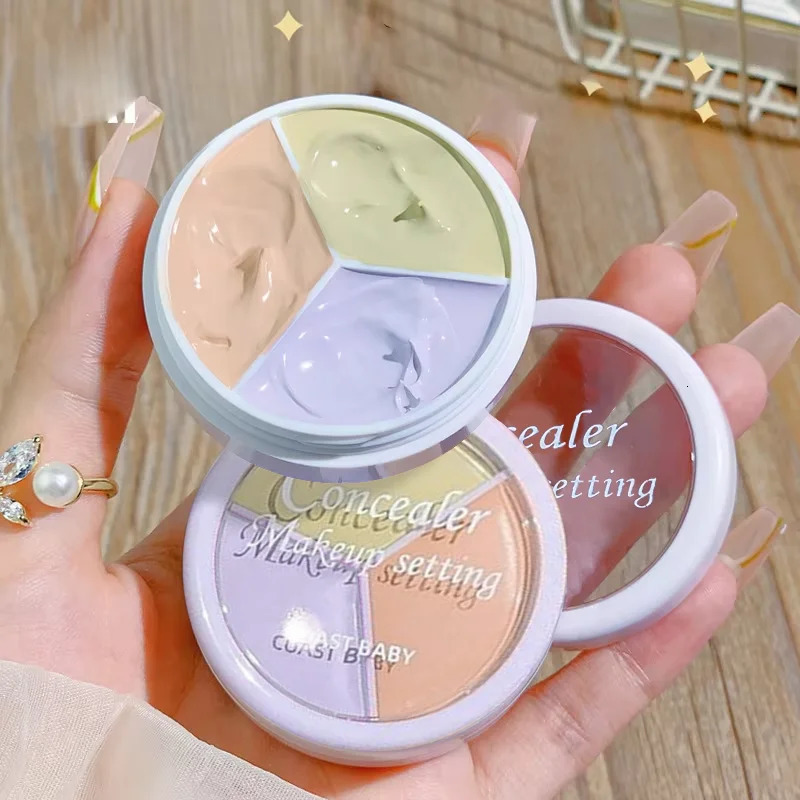 3 Color Concealer Waterproof Long Lasting Foundation Palette Full Coverage Dark Eye Circles Acne Marks Pores Brighten Skin Tone 260104