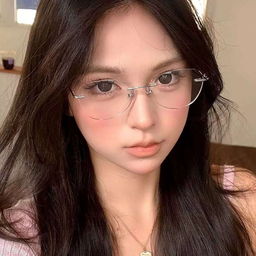 Internet Celebrity Style Pure Desire Frameless Glasses for Women, Versatile and Luxurious, Anti-Blue Light Glasses, Can Be Fitted with Prescription Lenses