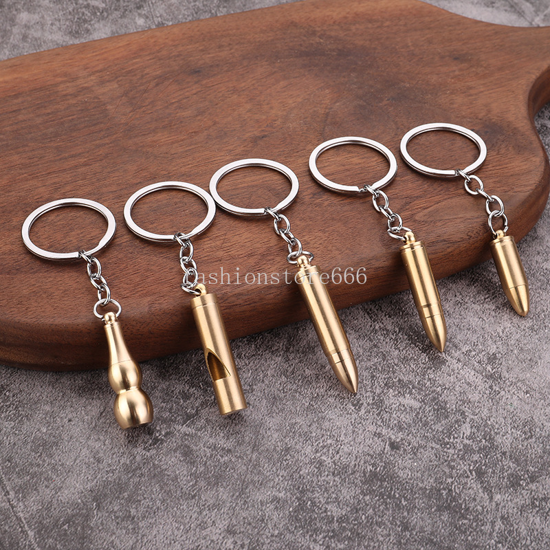 Personalized Car Key Holder Keyring Brass Simulation Bullet Model Earpick Multifunctional Keychain for Mens Keys Accessories