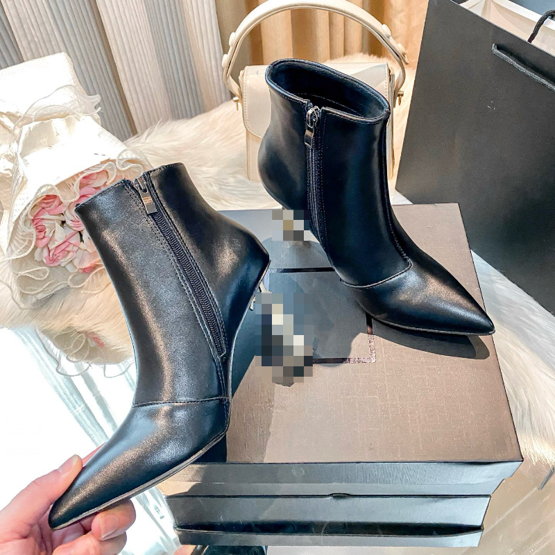 Womens New Style Letter Print Patented Leather Short Boot with Side-Zip and Pointed Stiletto