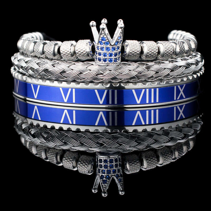 Retro Titanium Steel Bracelet Set for Men Diamond Inlay Letter Crown Jewelry for Daily Casual & Office Commute