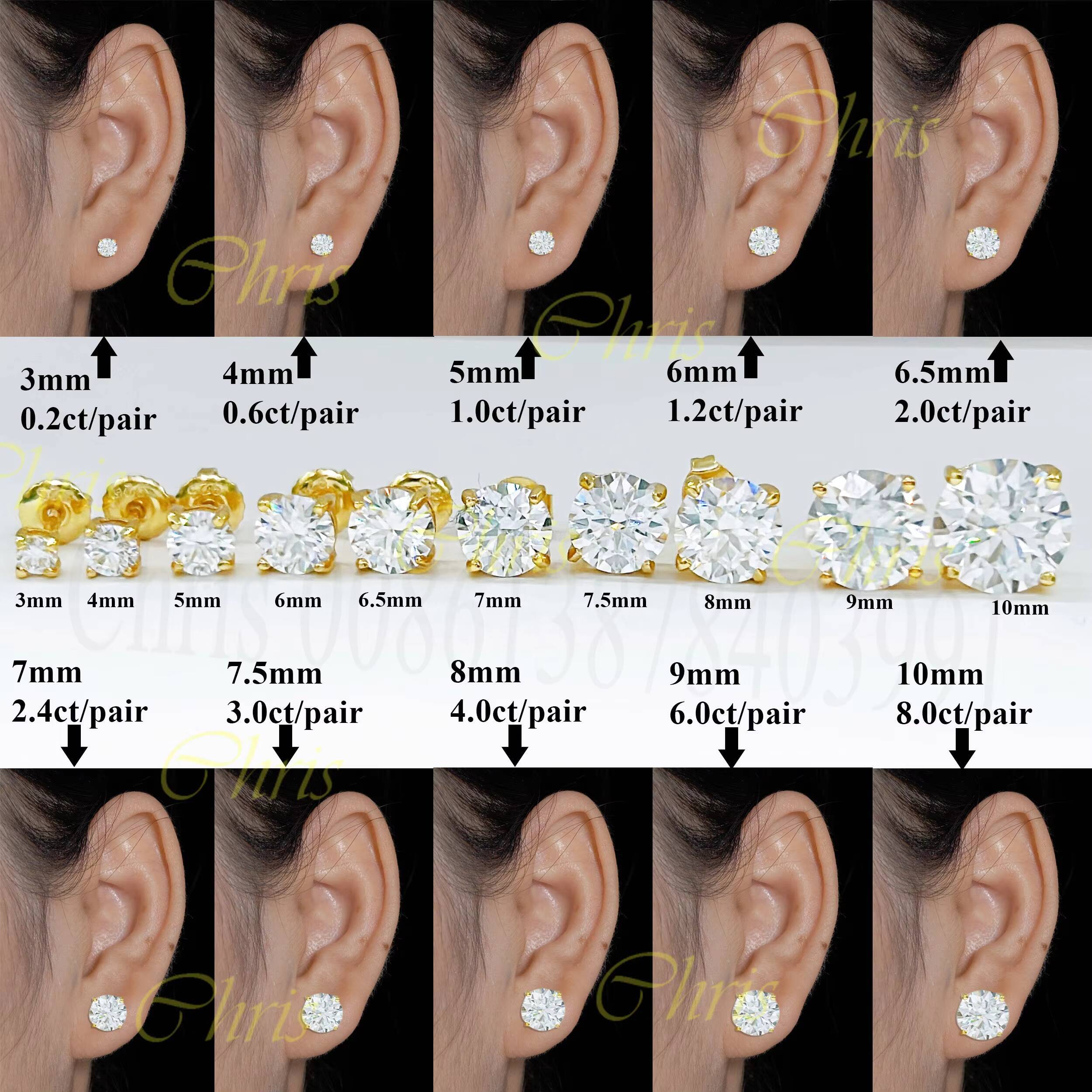 Dropshipping Moissanite Earrings Fine Jewelry10K 14K Real Gold D Color Moissanite Solitaire Lab Diamond Stud Earrings Screw Back