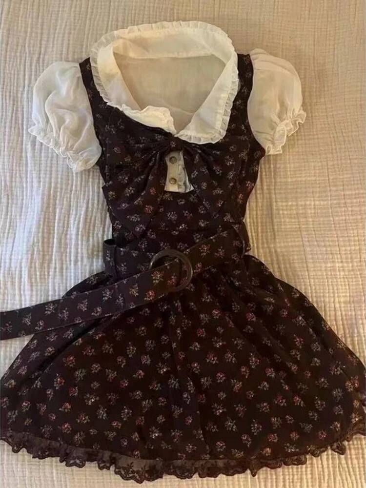 Bestseller French Vintage Style Sweet Plaid Short Sleeve Dress Women Casual Square Neck Slim A-line Dresses Summer Chic Thin Lace Tops ddmytues