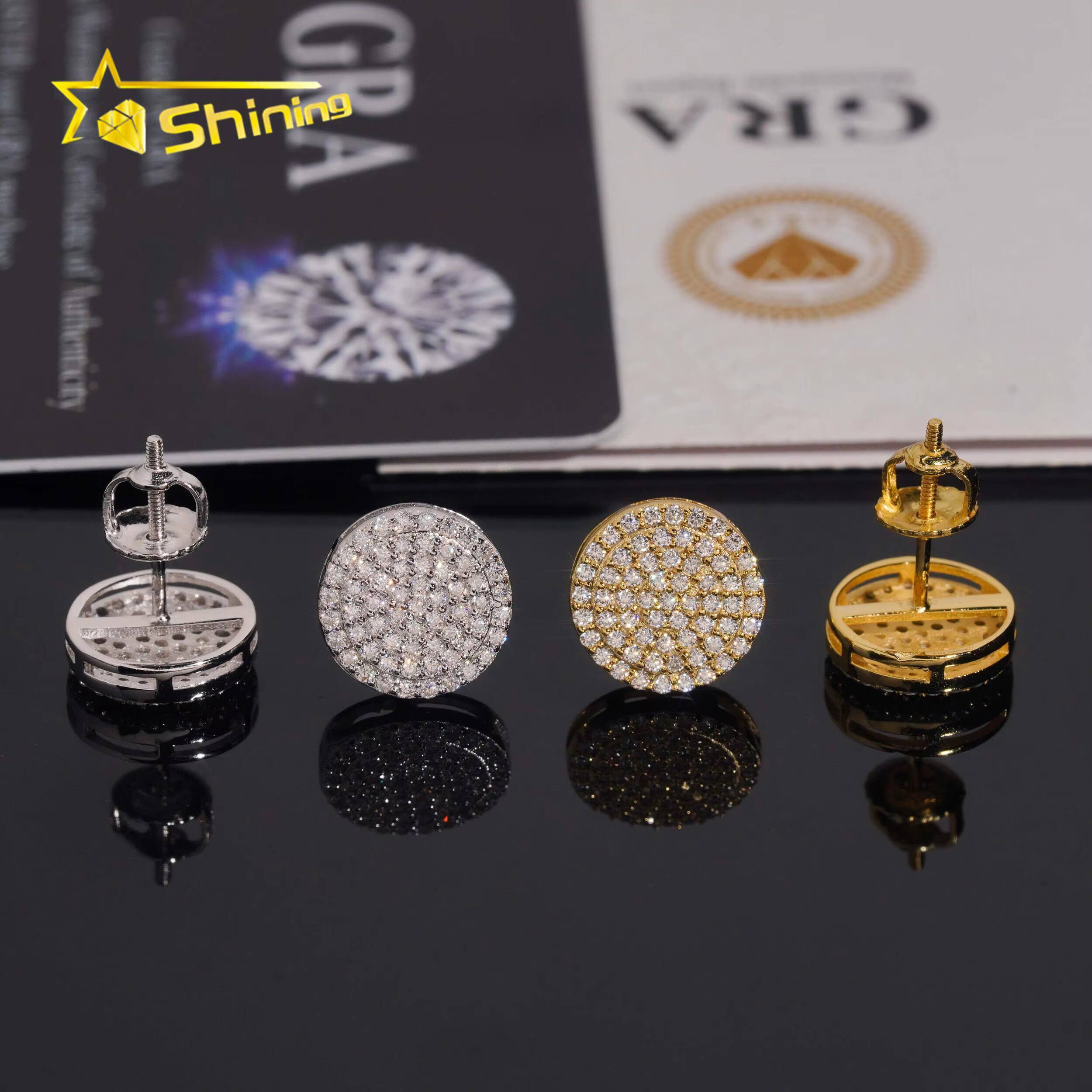 USA Warehouse Fast Shipping 10mm Pass Diamond Test VVS Moissanite 925 Sterling Silver Gold Plated Screw Back Stud Earring