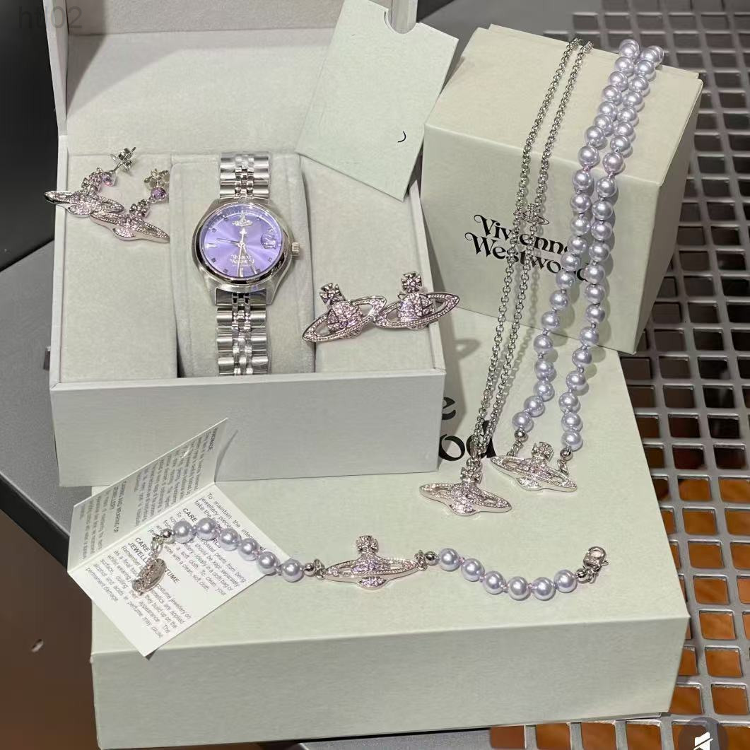 Designer Viviane Jewelry Weswood Empress Dowager Dream Purple Classic Saturn Pearl Necklace Violet Bracelet Earrings Taro Purple Earrings