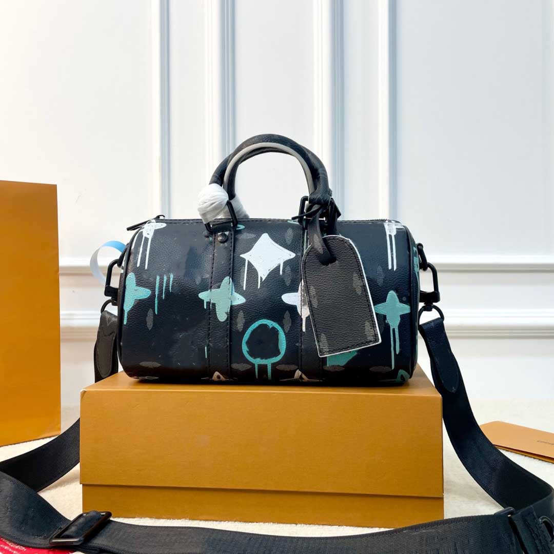 26SS Mens Womens Luxurys Designer Keepall Pillow Bag Colorful Graffiti Leather Shopping Bag Paintings Handbag Shouder Crossbody Bag Commute Bag Pouch Purse 25CM