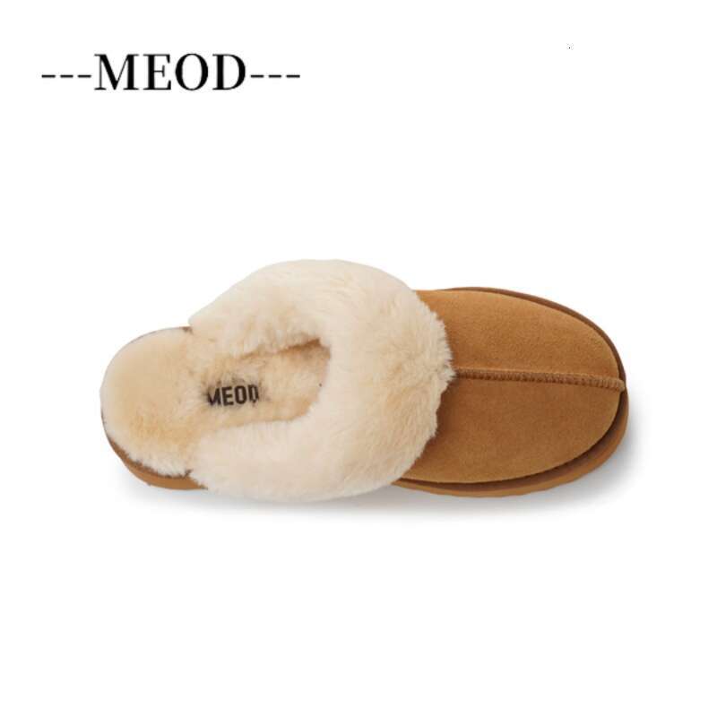 MEOD Winter Slippers Fluffy Shoes Leather Snow Boots Platform Slippers Women Wool Slides Classics Chestnut Non-Slip Shoes Best Quality With Box