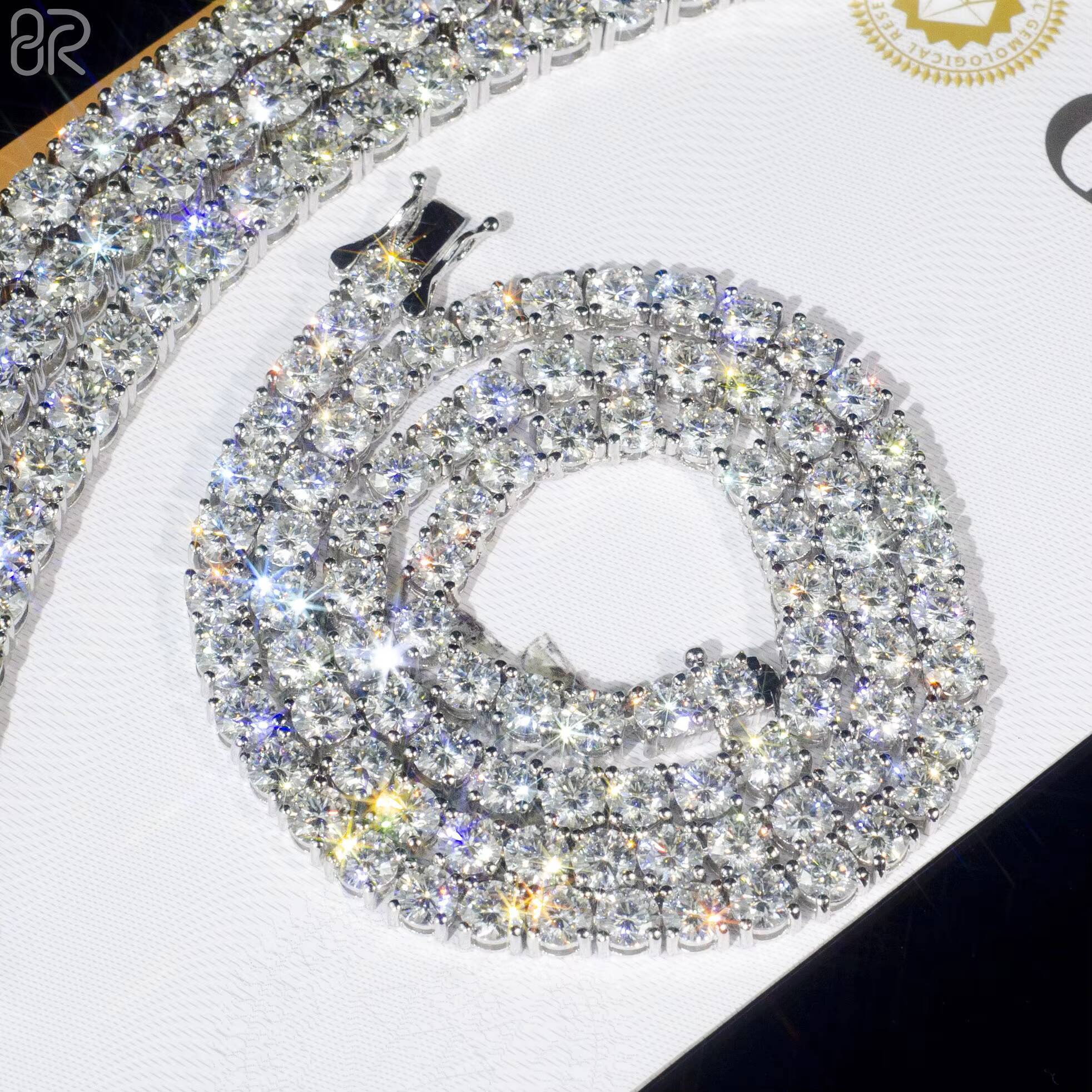 Fast Delivery Vvs Moissanite Tennis Chain Necklace Hip Hop Style Round Brilliant Cut Diamond 925 Silver Necklace Fine Jewelry