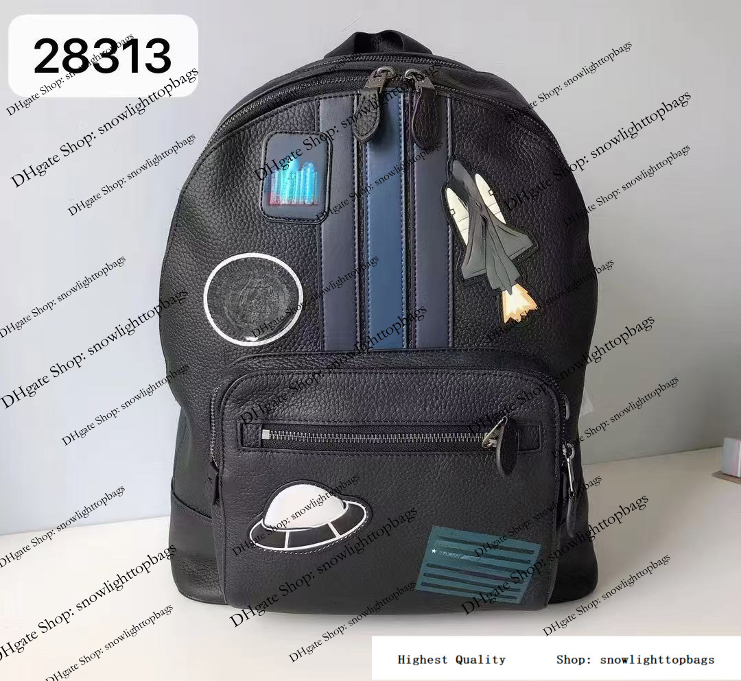 Top Quality 10A Explorer Backpack In Black Luxury Designer NASA WEST BACKPACK VARSITY STRIPE SPACE PATCHES Shoulder Bag Top Handle Adjustable Straps Handbag 28313
