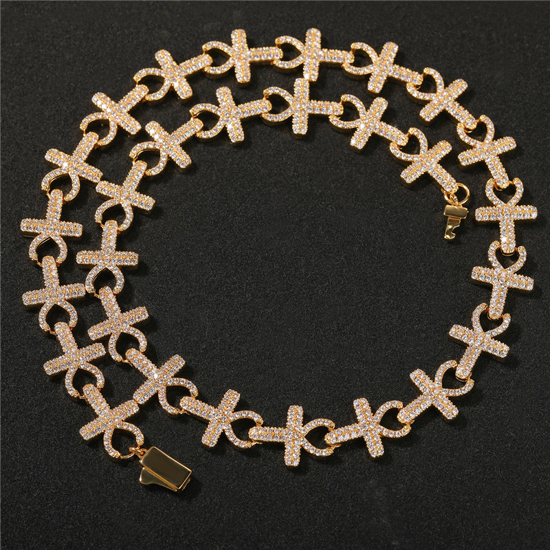 15mm Hip Hop Bling Iced Out Diamond Ankh Cross CZ Copper Cuban Link Chain Mens Fashion Necklace