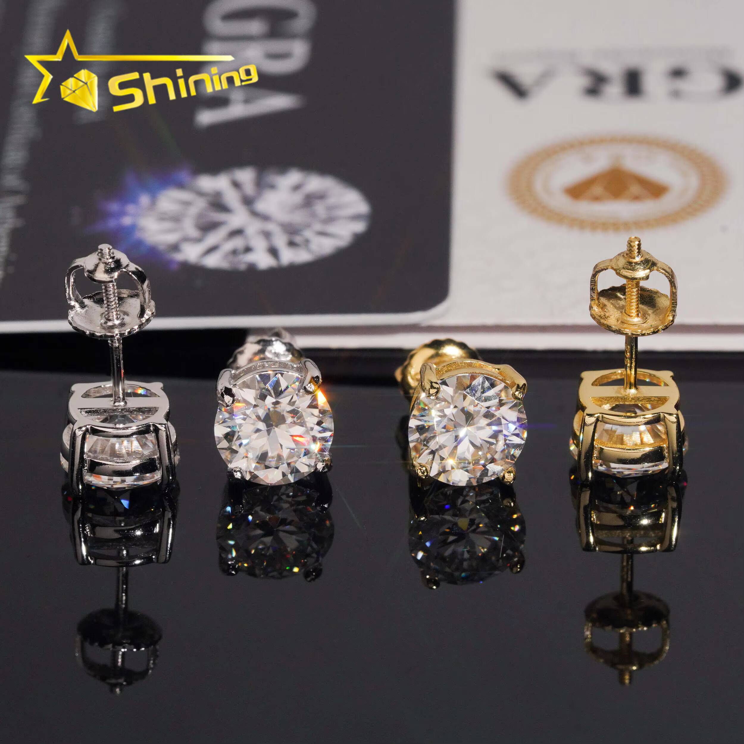 USA Warehouse Fast Shipping Classic 925 Silver 75mm Round Moissanite Earrings Pass Diamond Tester Women Screw Back Ear Studs